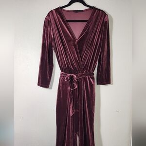 Fraiche by J Velvet Long-Sleeve Jumpsuit With Sash Size L Made in USA